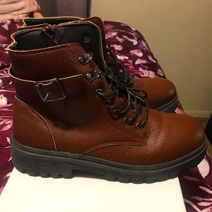 Shein chocolate brown side zipper combat boots